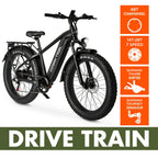 Ozark Trail Electric Fat Tire Bike, 26in, 48V, Class 2, Black, Fits Riders 5ft 2in - 6ft 1in - M.3 Ranger+