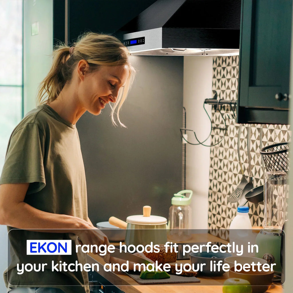 EKON KITCHEN EXPERT 36 Inches Stainless Steel Convertible Wall Mount Range Hood With Charcoal Filter And Remote Control - NAP04-36