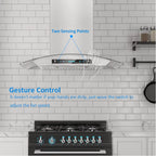 IKTCH Wall Mount Range Hood 30 Inch Tempered Glass Stainless Steel, 900 CFM - IKP03-30