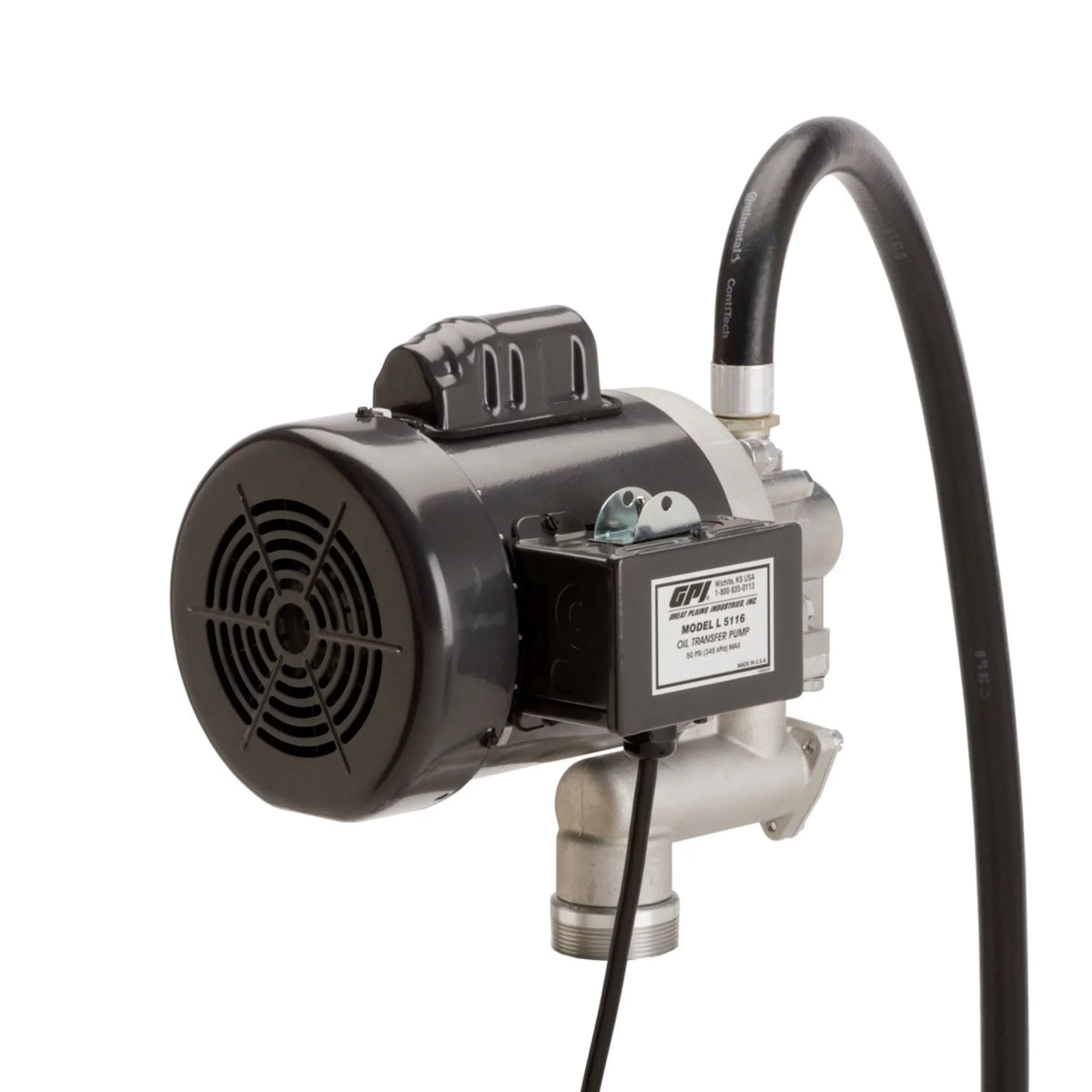 GPI High Viscosity Oil Transfer Pump, 16 QPM, 115V/230AC, 0.75 in Ball Valve, 8 Foot Hose - L5116 142100-01