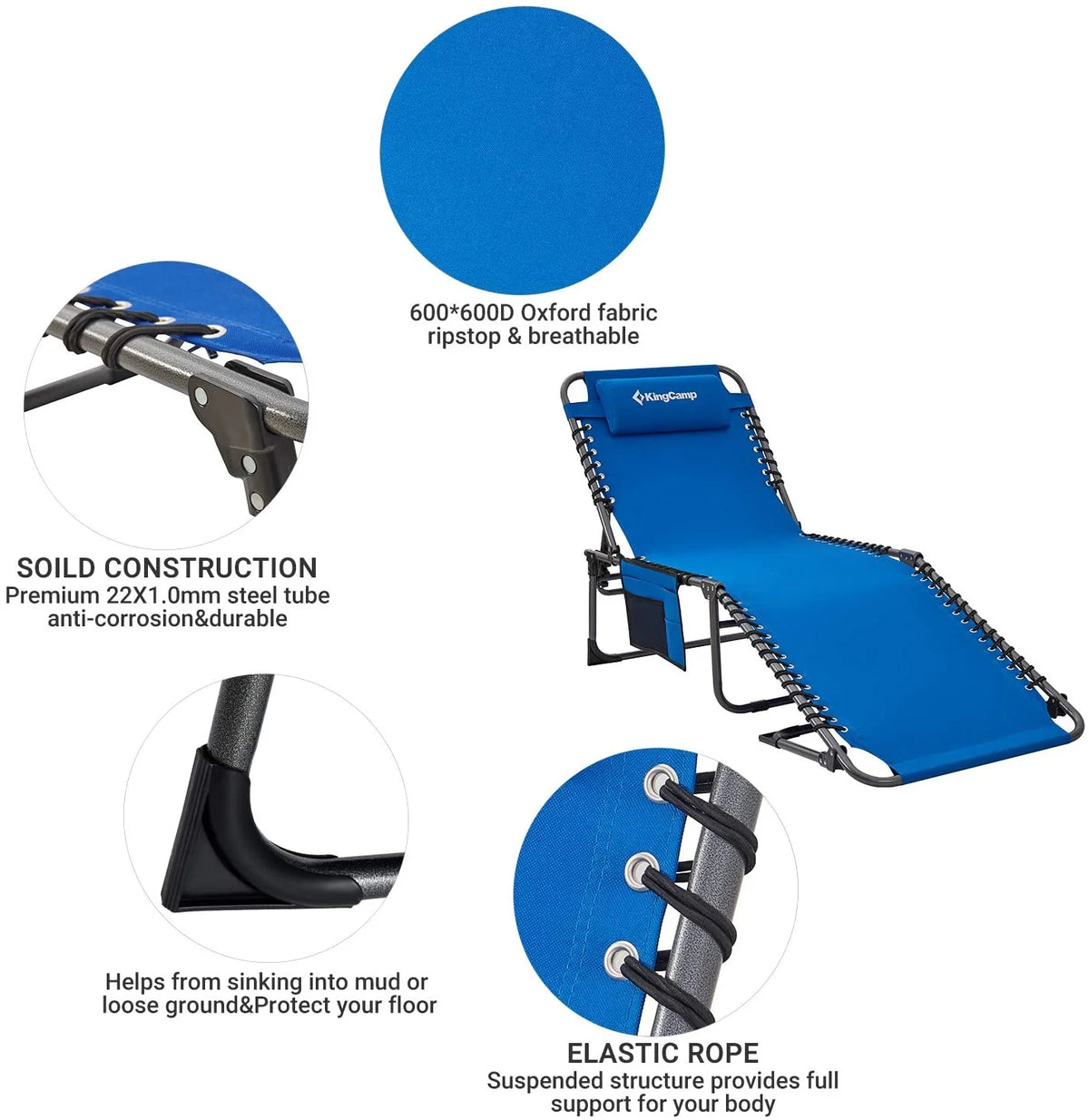 4-Fold Outdoor Folding Chaise Lounge Chair, 75 x 23.2 x 13.3 Inches, 264 Lbs