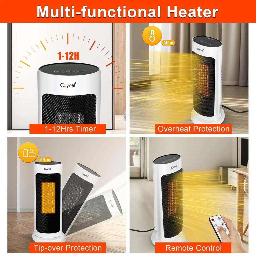 Caynel Oscillating Ceramic Tower Space Heater, 1500W, White