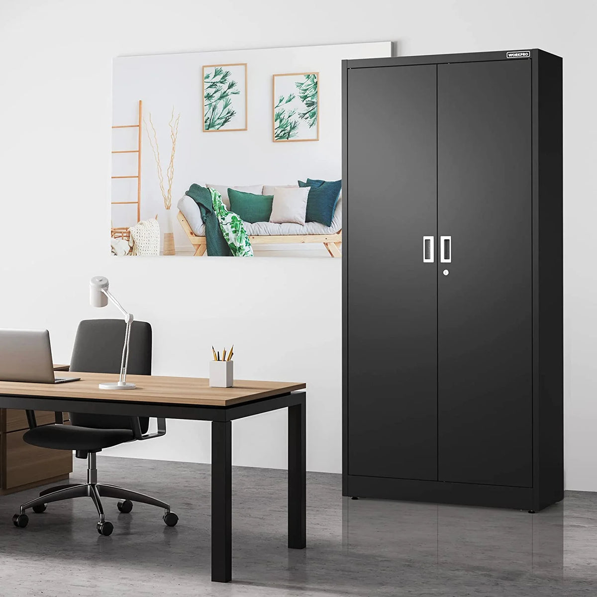 WORKPRO Metal Storage Cabinet With Locking Doors, Adjustable Shelves, Black, 71 Inches Tall - 31-1/2 x 15-3/4 Inch
