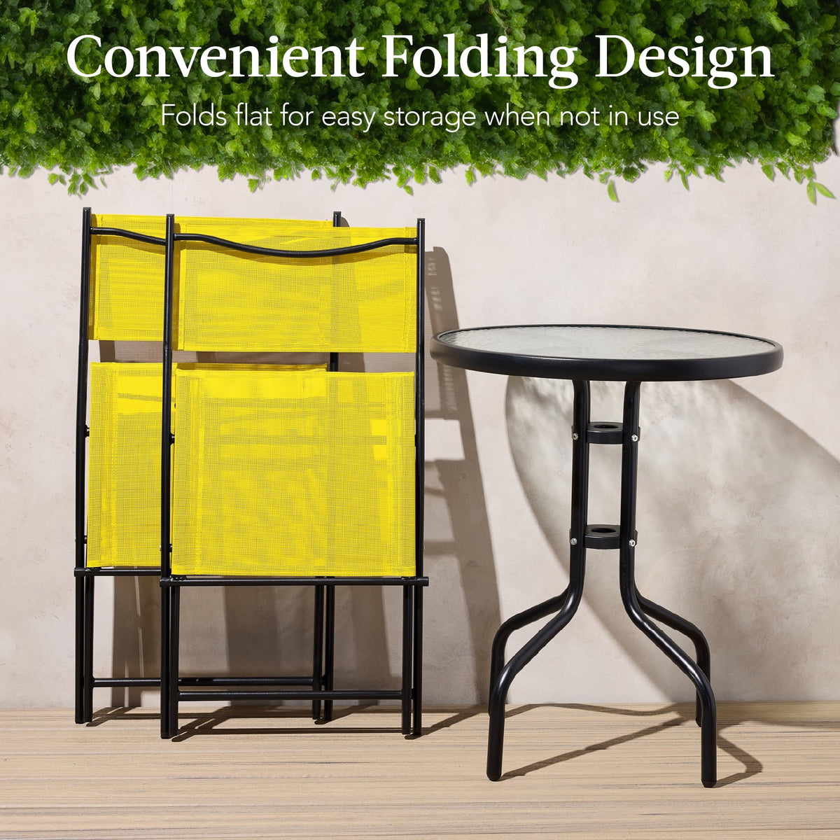 Best Choice Products 3-Piece Patio Bistro Dining Set With Glass Tabletop And Folding Chairs - Gray