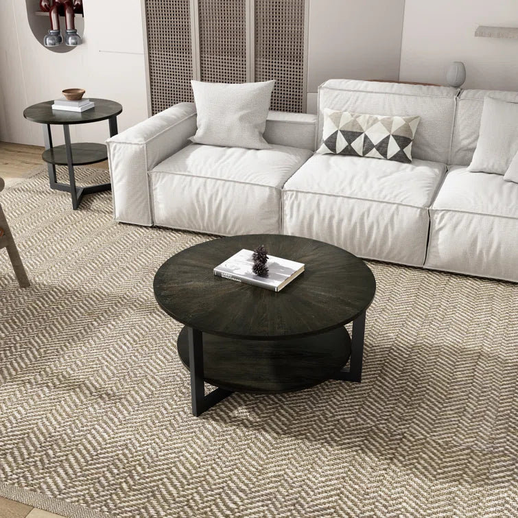 Round Coffee Table With Storage Shelf - 33.5 in