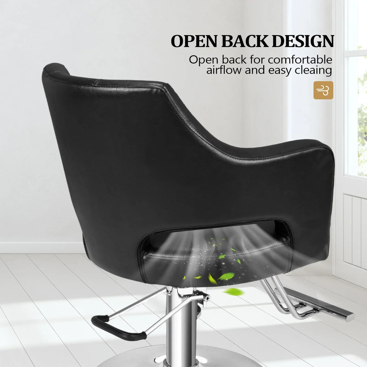 OmySalon Barber Styling Chair With Hydraulic Pump, 360 Swivel And Footrest - Black