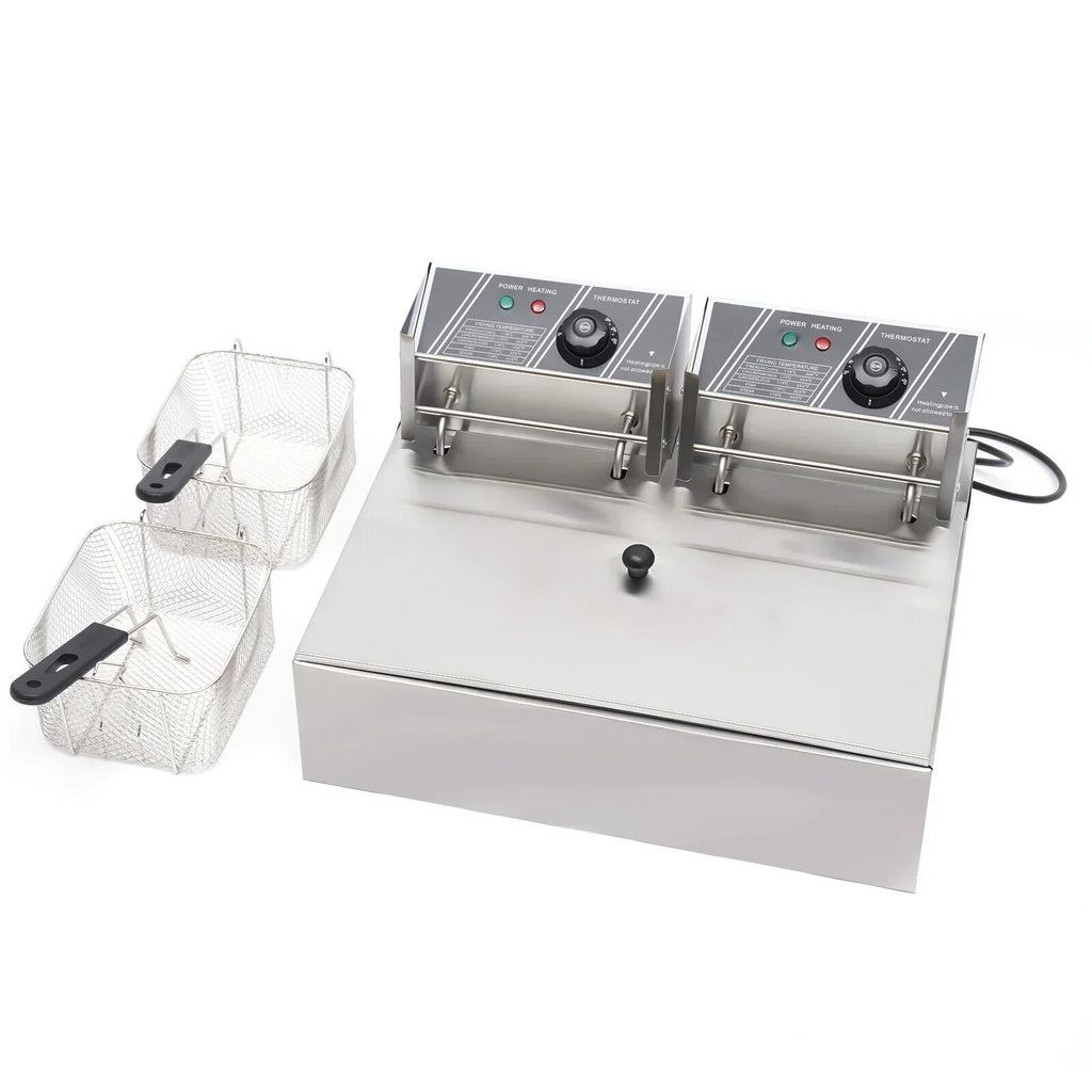 Commercial Electric Deep Fryer, 5000W, 12L Single Tank, Stainless Steel Fry Basket