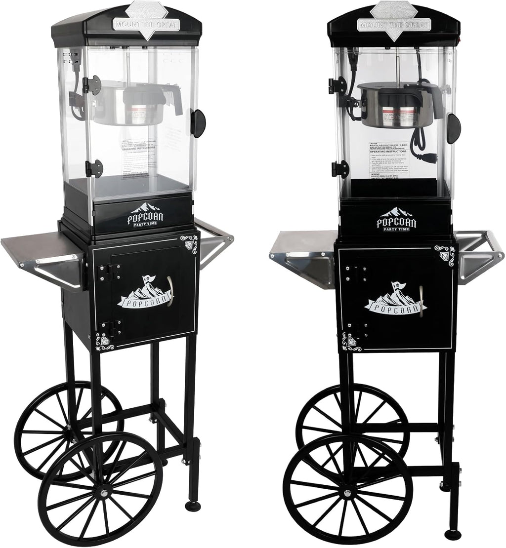 RENDGO Popcorn Maker Machine With Cart, 10 Oz Kettle, 60 Cups, Black