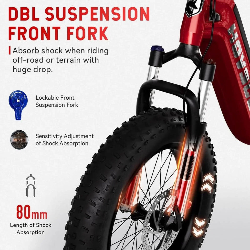 HOVSCO Folding Electric Bike, 750W Step-Thru 20 Inch Fat Tire Ebike, 28 MPH, 48V 15Ah Removable Battery, Red