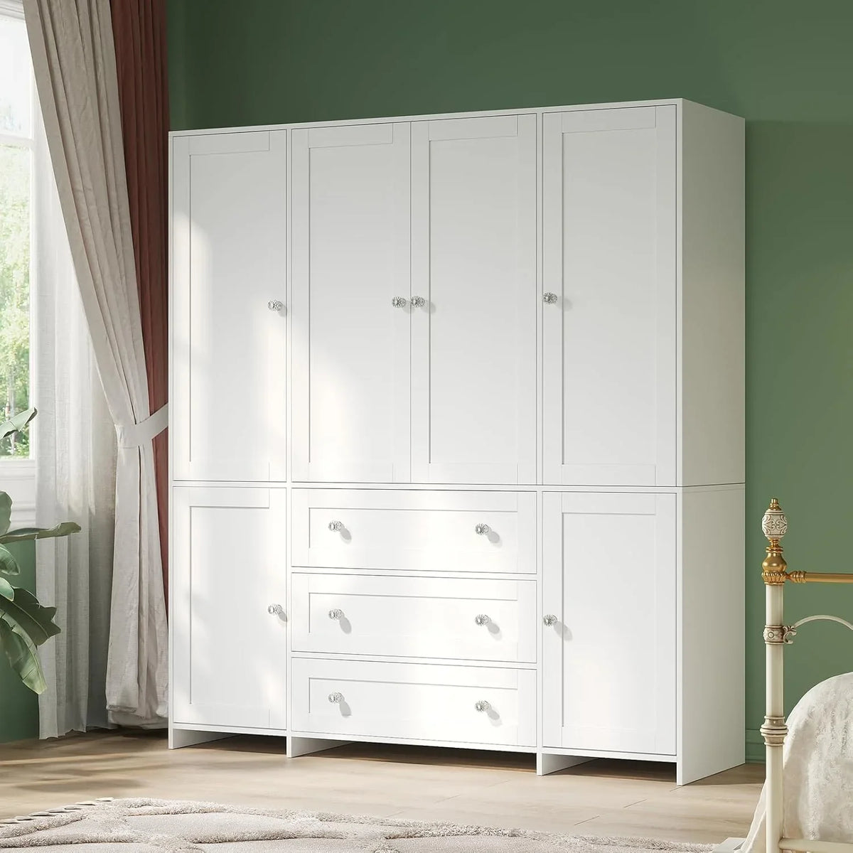 VOWNER Armoire Wardrobe Closet With Drawers And Mirror, 71 inch Clothing Storage Cabinet