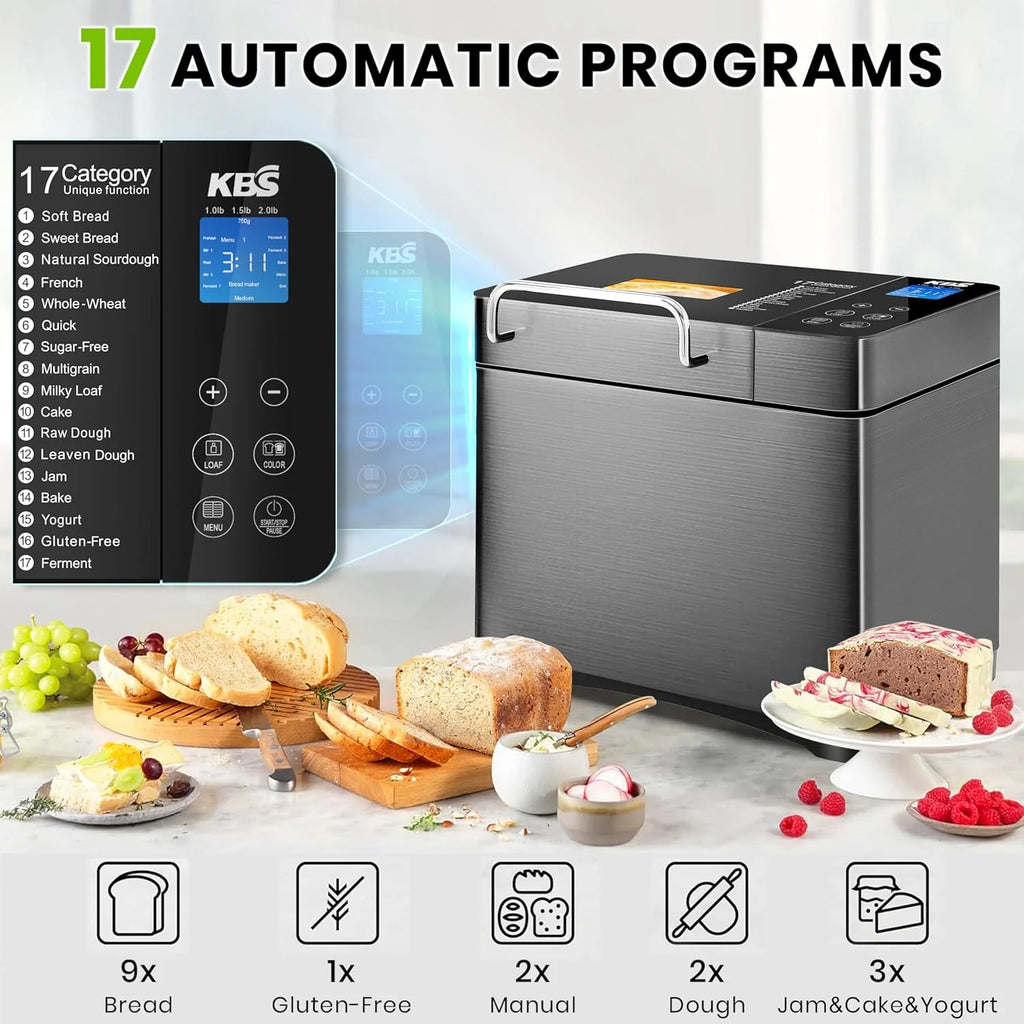 KBS Bread Machine, 710 Watts, 1, 1.5, 2 lb, Black