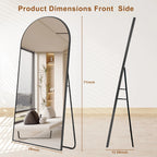 Arched Full Length Floor Mirror With Aluminum Alloy Frame - 65x22, 71x24, 71x28, 71x32