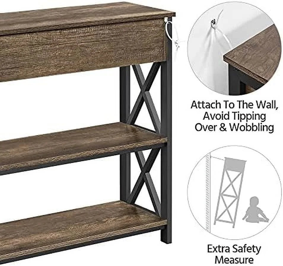 MQLIFEBOOM Console Table With Drawer And 3 Tier Shelves - Metal Frame