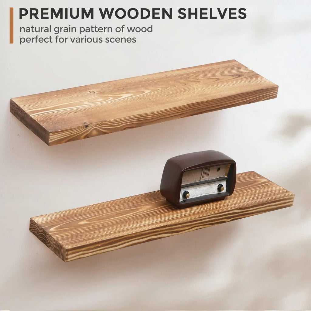 Set Of 2 Handcrafted European Pine Floating Wall Shelves, 16inch/24inch/36inch, Grey/Espresso/Walnut