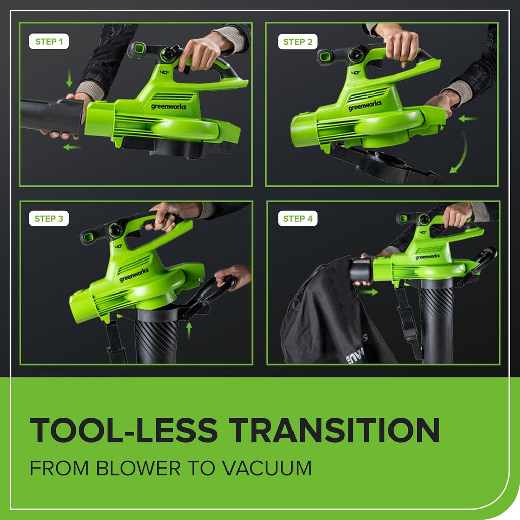 Greenworks 40V Cordless Brushless Leaf Blower Vacuum With Bag, 230 MPH, 505 CFM, 5.0Ah Battery And Charger