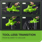 Greenworks 40V Cordless Brushless Leaf Blower Vacuum With Bag, 230 MPH, 505 CFM, 5.0Ah Battery And Charger
