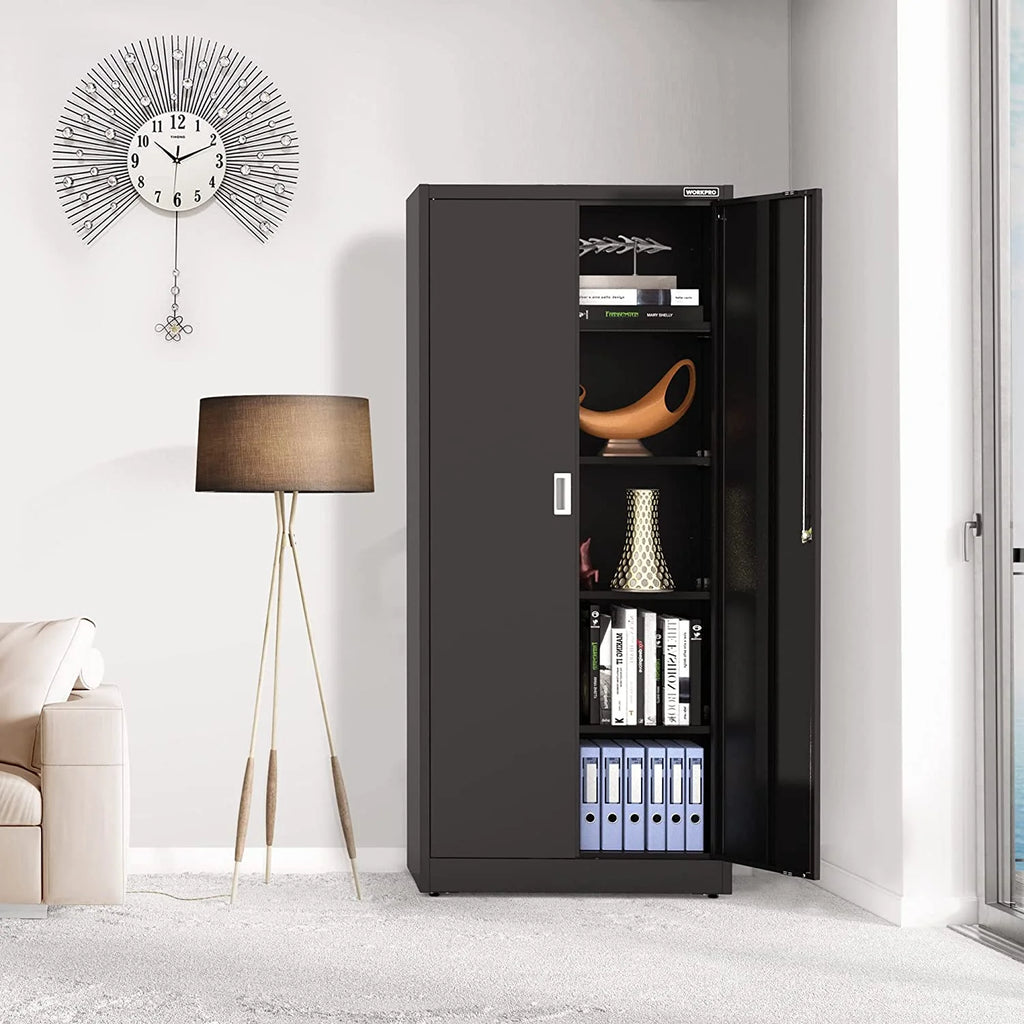 WORKPRO Metal Storage Cabinet With Locking Doors, Adjustable Shelves, Black, 71 Inches Tall - 31-1/2 x 15-3/4 Inch