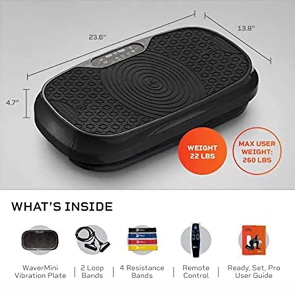 LifePro Compact Vibration Plate Exercise Machine With Workout Bands, Black - Waver Mini