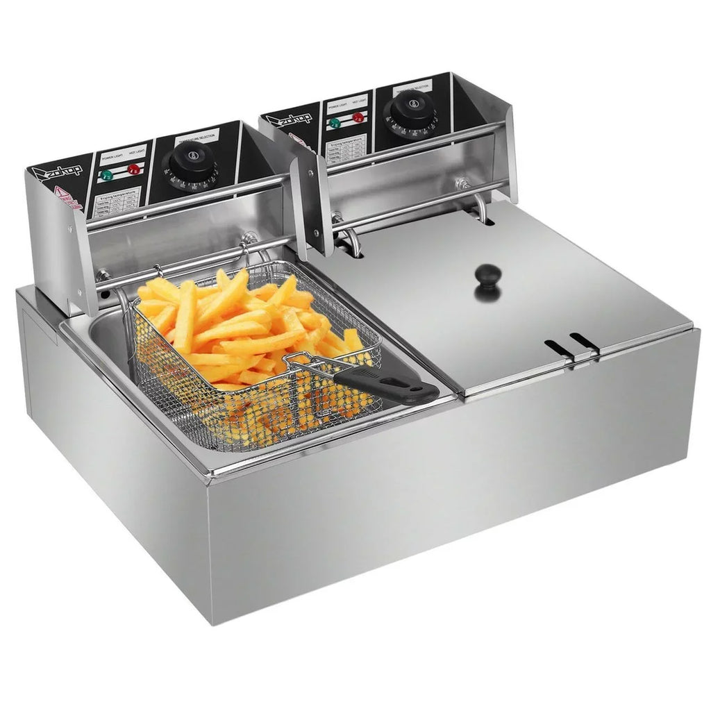 Electric Countertop Dual Tank Deep Fryer, 5000 Watt, Stainless - CB15401