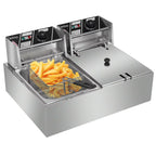 Electric Countertop Dual Tank Deep Fryer, 5000 Watt, Stainless - CB15401