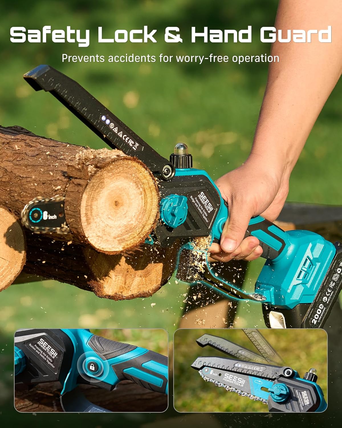 SEESII 2-in-1 Cordless 6 Inch Pole Saw With 2 x 4000mAh Batteries - P6 Ace