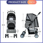 NiamVelo 4-Wheel Foldable Pet Stroller With Cup Holders And Storage Basket - 30 LBS Capacity
