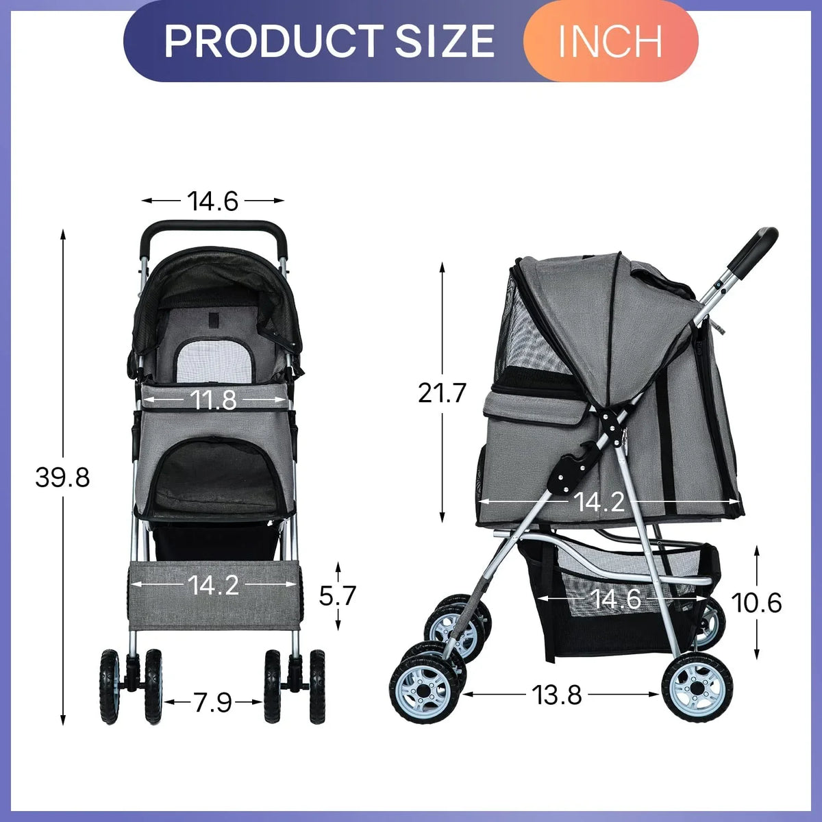 NiamVelo 4-Wheel Foldable Pet Stroller With Cup Holders And Storage Basket - 30 LBS Capacity