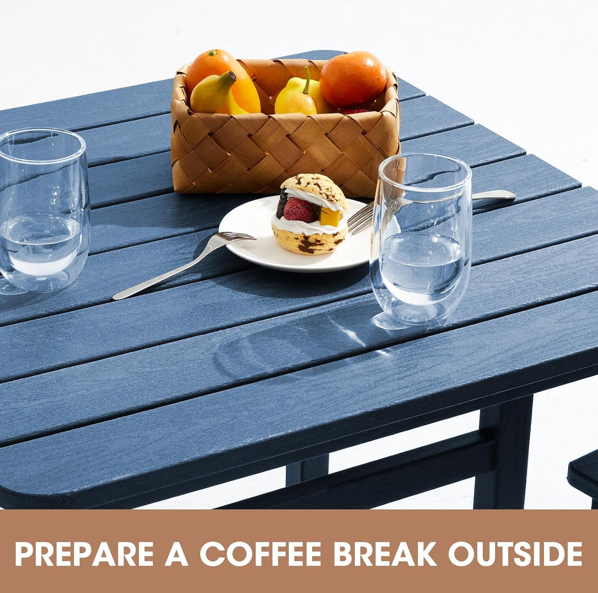 SERWALL 3-Piece Adirondack Bar Height Chair And Table Set, Blue