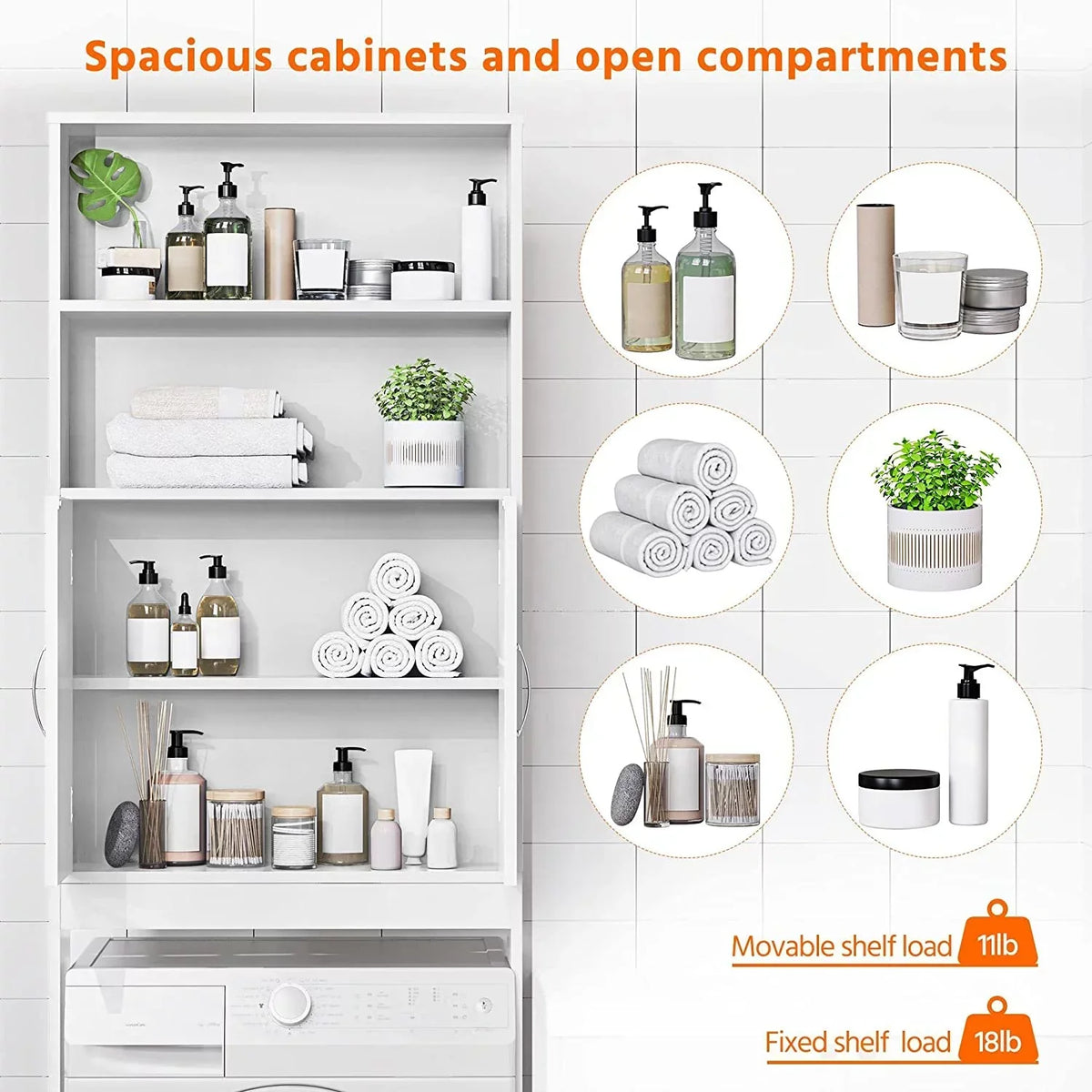 Over-the-Toilet Storage Cabinet With Adjustable Shelves And Double Doors, 77 in H, Espresso
