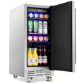 Ecojoy 15 Inch Stainless Steel Under Counter Beverage Refrigerator, 120 Cans