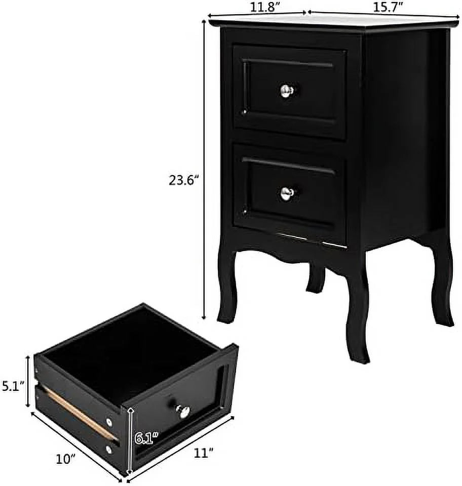 NTTBOBOEC Nightstand With 2 Drawers, Brown, 15.74in W x 11.81in D x 23.66in H