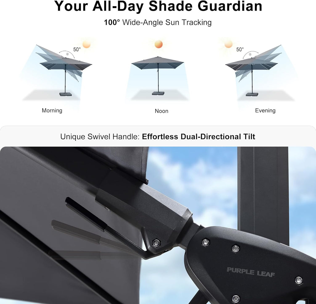 PURPLE LEAF Cantilever Patio Umbrella 9.8' X 9.8' Light Grey