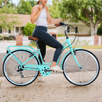 Pregoods Shop 26 Inch Women's Cruiser Bicycle, Shimano 7 Speed, Green