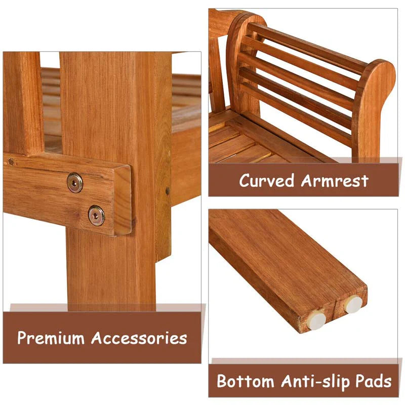 4 FT Folding Outdoor Eucalyptus Wood Bench, Natural, 2-Person - 49 in x 21 in x 38 in