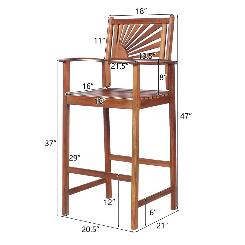 2-Pack Acacia Wood Outdoor Patio Bar Stools, Natural, 29in Seat Height - Sunflower Backrest