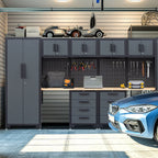 HPDMC 7-Piece Metal Garage Cabinet System With 4-Drawer Roller Cabinet, 47.2 in Workbench And Pegboards