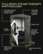 SAUNABOX Personal Steam Sauna Tent With Chair Mat And Case - SmartSteam Kit Pro