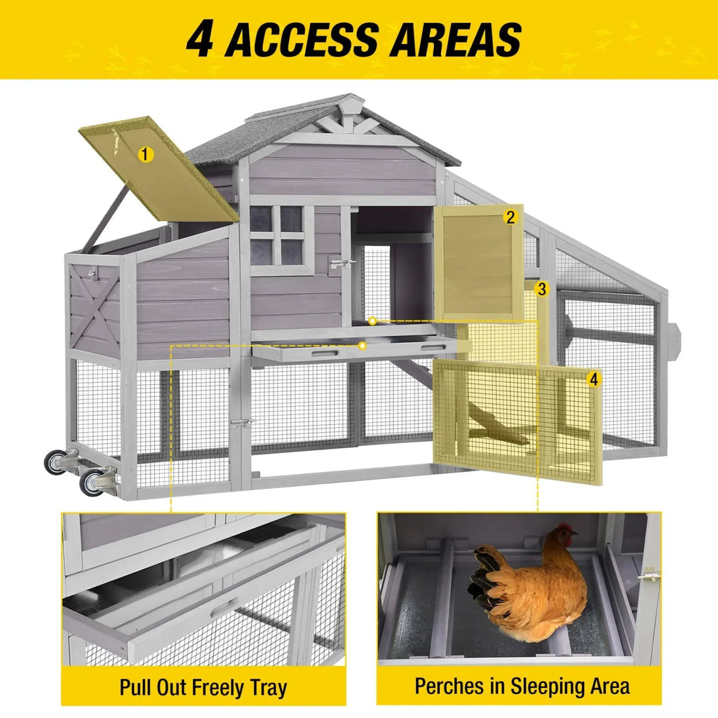 Aivituvin Mobile Chicken Coop Hen House With Wheels And Handrail For 2-4 Chickens