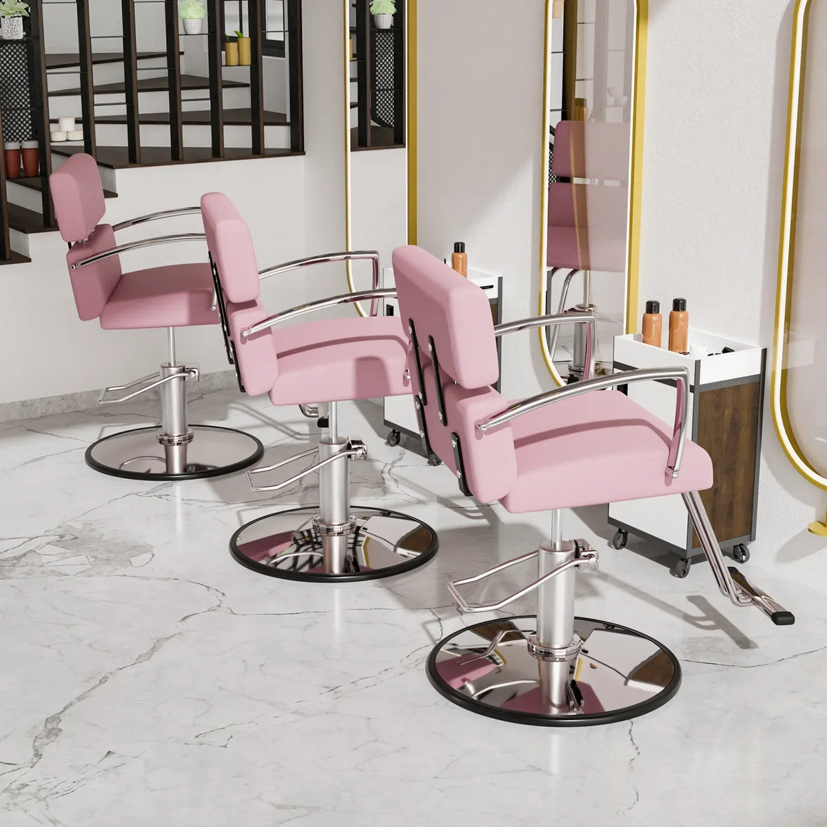 OmySalon Salon Chair With Hydraulic Pump, Pink, 360 Degree Swivel