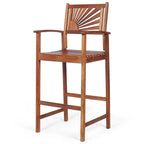 2-Pack Acacia Wood Outdoor Patio Bar Stools, Natural, 29in Seat Height - Sunflower Backrest
