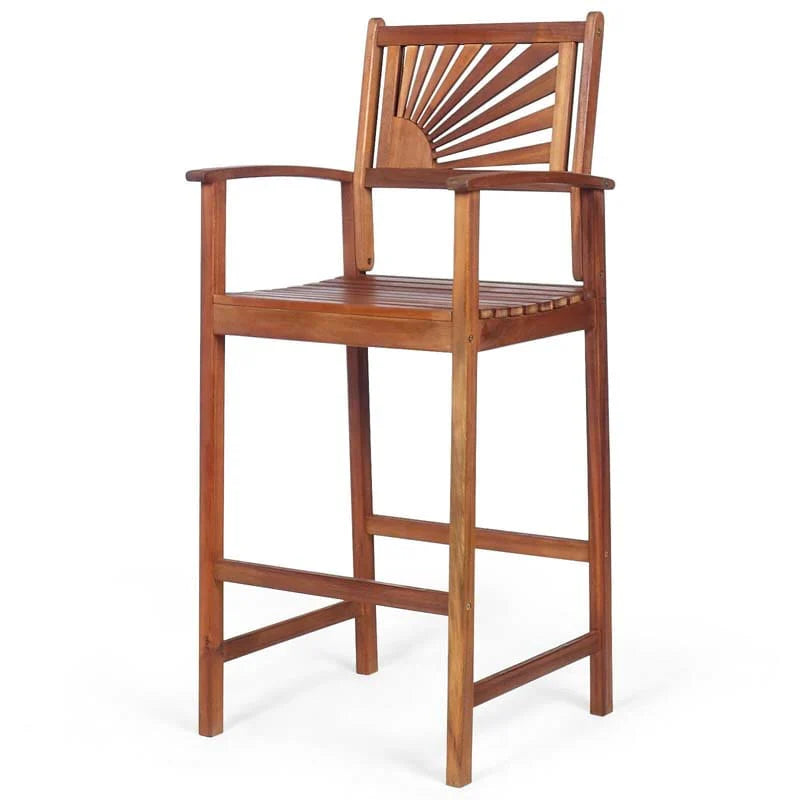 2-Pack Acacia Wood Outdoor Patio Bar Stools, Natural, 29in Seat Height - Sunflower Backrest