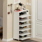 Flip-Door Mirror Shoe Cabinet 6-Tier Organizer With Metal Legs And Touch-Sensitive Drawers