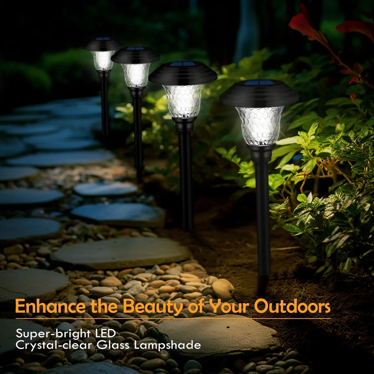 Solar Garden Landscape Lights, 8 Pack - Waterproof Glass Stainless Steel Auto-On/Off