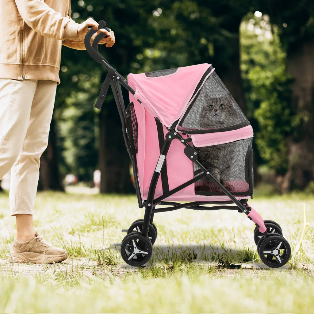 Magshion 4 Wheel Foldable Pet Stroller for Small Medium Dogs, Pink, 22 lbs