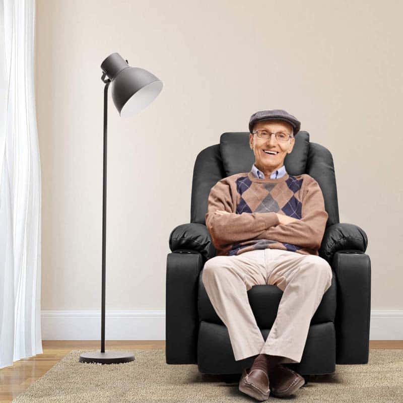Electric Power Lift Recliner Chair With Leather Massage, Lumbar Heating, 8 Vibrating Nodes, Cup Holders And USB Port
