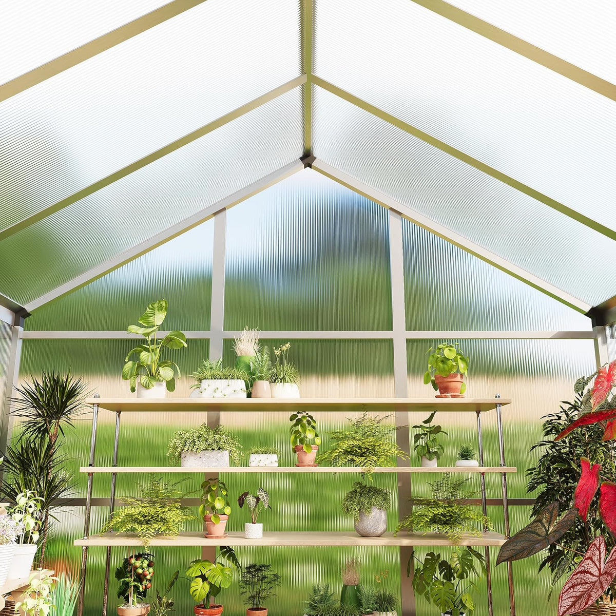 Garvee 6 x 10 ft Green Polycarbonate Greenhouse With Aluminum Frame, Lockable Door And Adjustable Roof Vent