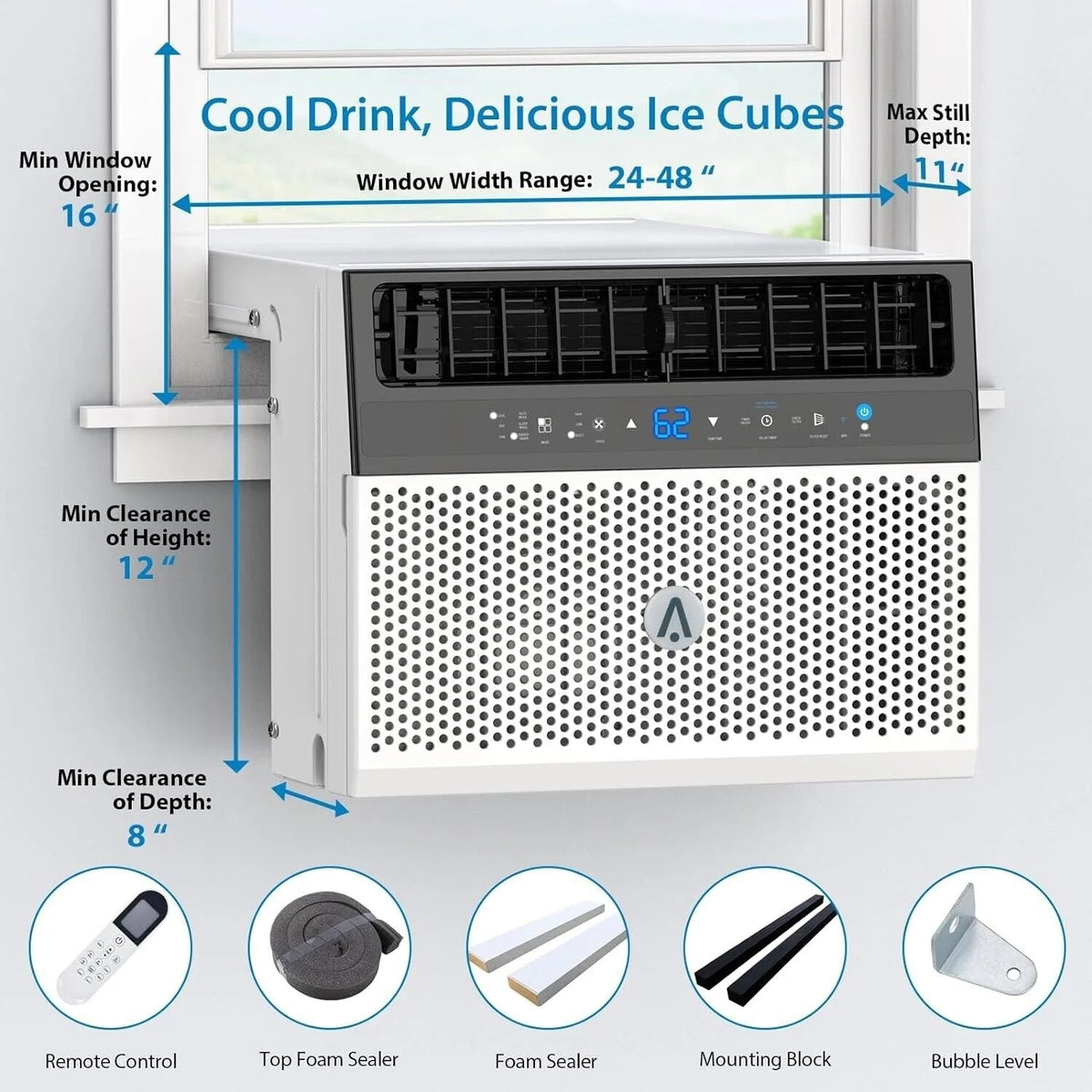 Window Air Conditioner 8000 BTU Up To 370 Sq. Ft. With Remote And App Control
