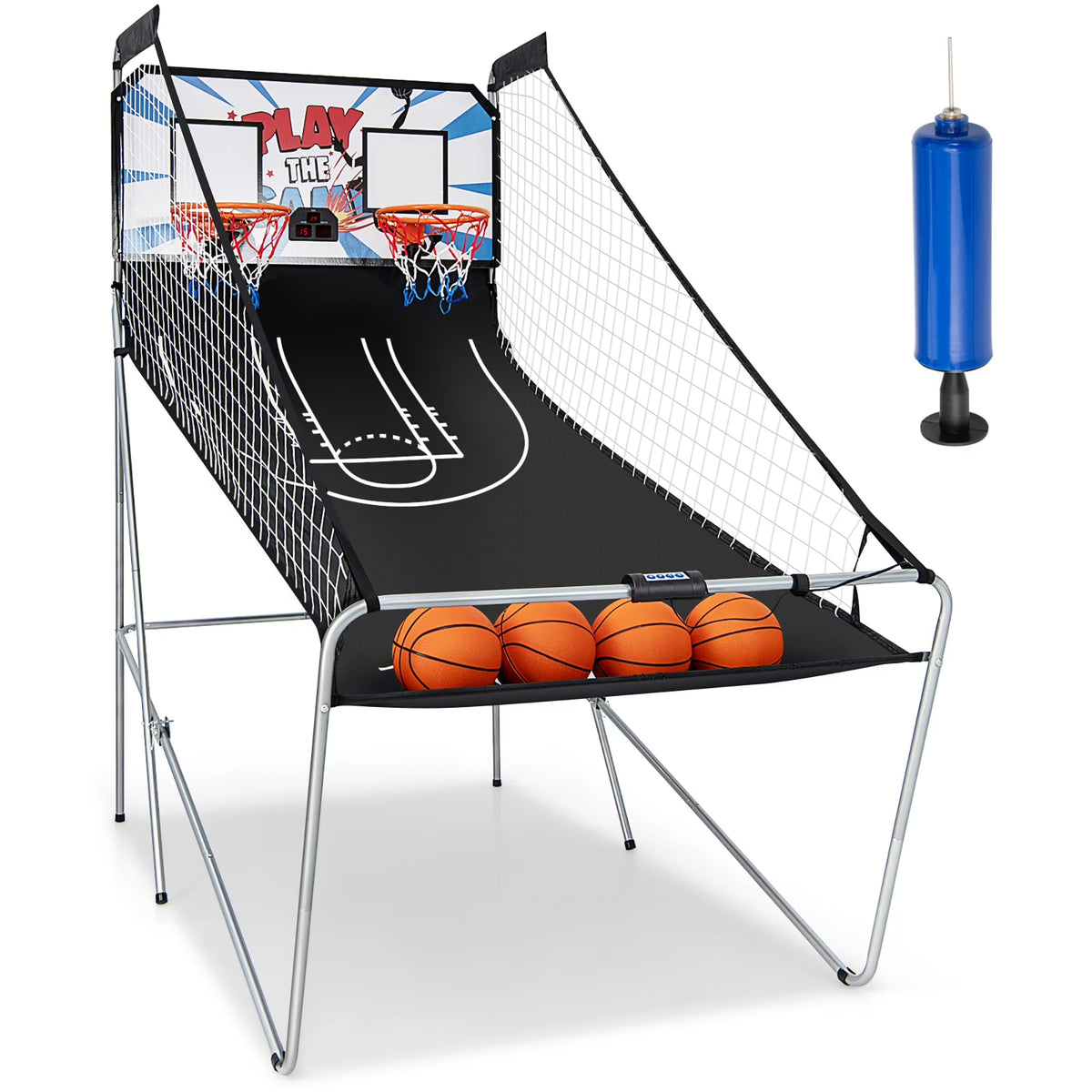 Costway Double Shot Electronic Basketball Arcade Game, 8 Game Modes, 4 Balls, Grey