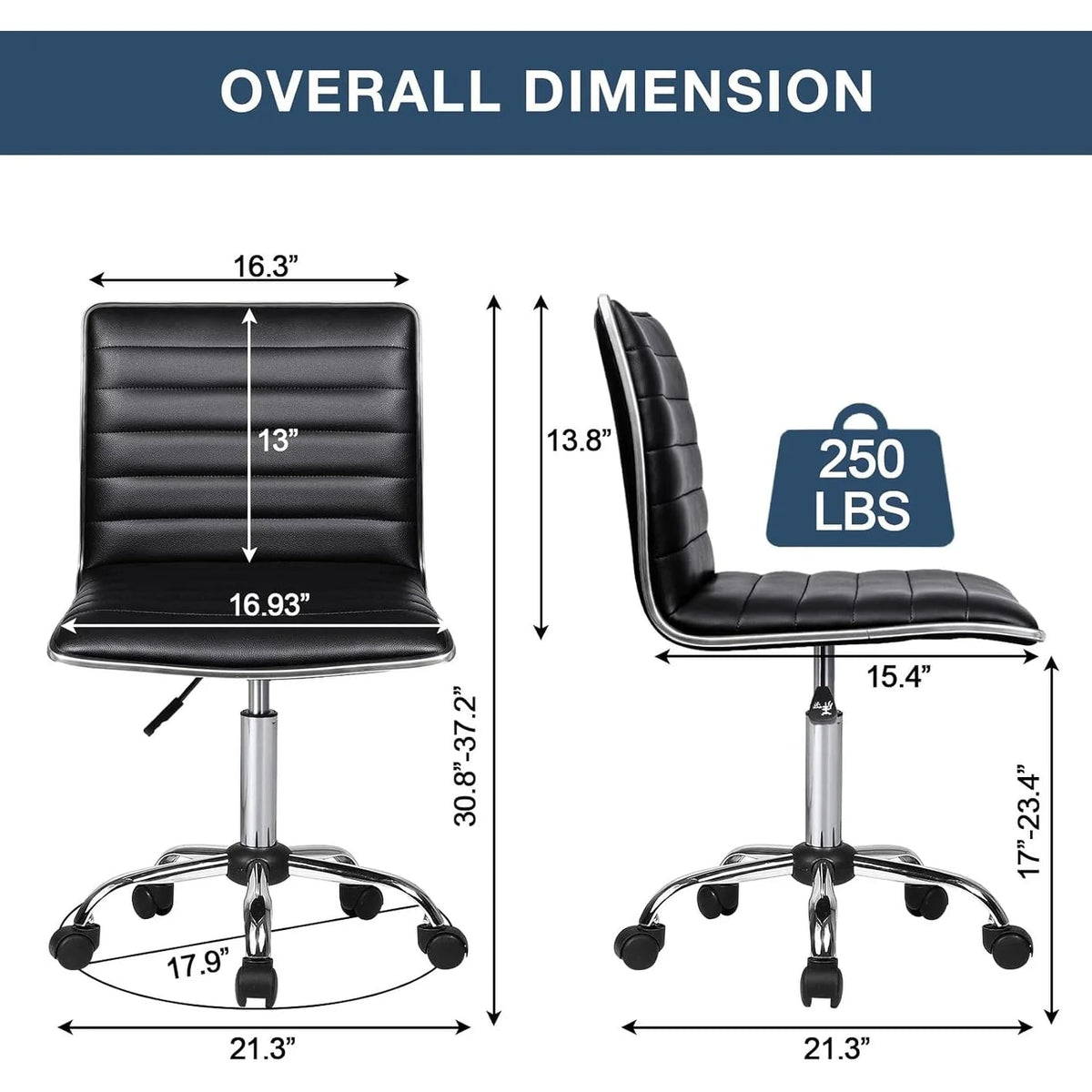 Adjustable Mid-Back Armless Swivel Office Chair With PU Leather - 265 lbs.