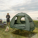 5-in-1 Folding Camping Cot Tent With Air Mattress, Pillow And Sleeping Bag - Green & Blue, 77in x 35in x 66in